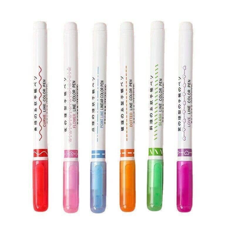 Dual Tip Curve Line Roller Pens, Set of 6 - Fun Patterned Colour Markers - view 2