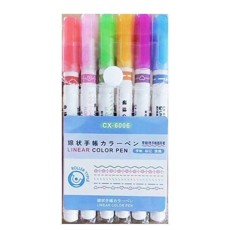 Dual Tip Curve Line Roller Pens, Set of 6 - Fun Patterned Colour Markers - view 3