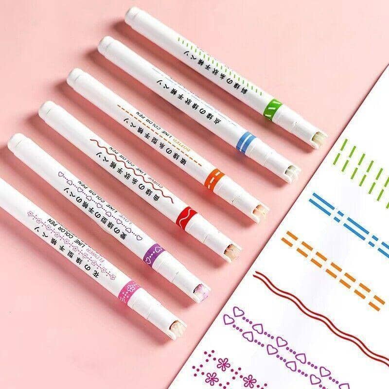 Dual Tip Curve Line Roller Pens, Set of 6 - Fun Patterned Colour Markers - view 4