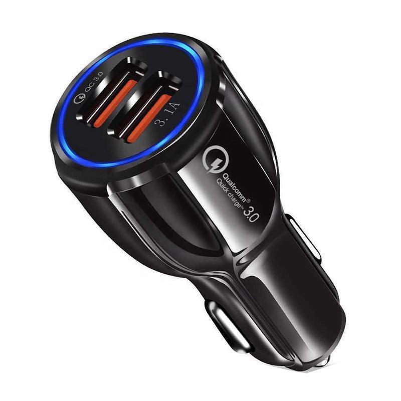 Dual USB Car Charger, QC 3.0 Fast Charging - Black