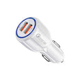 Dual USB Car Charger, QC 3.0 Fast Charging - White