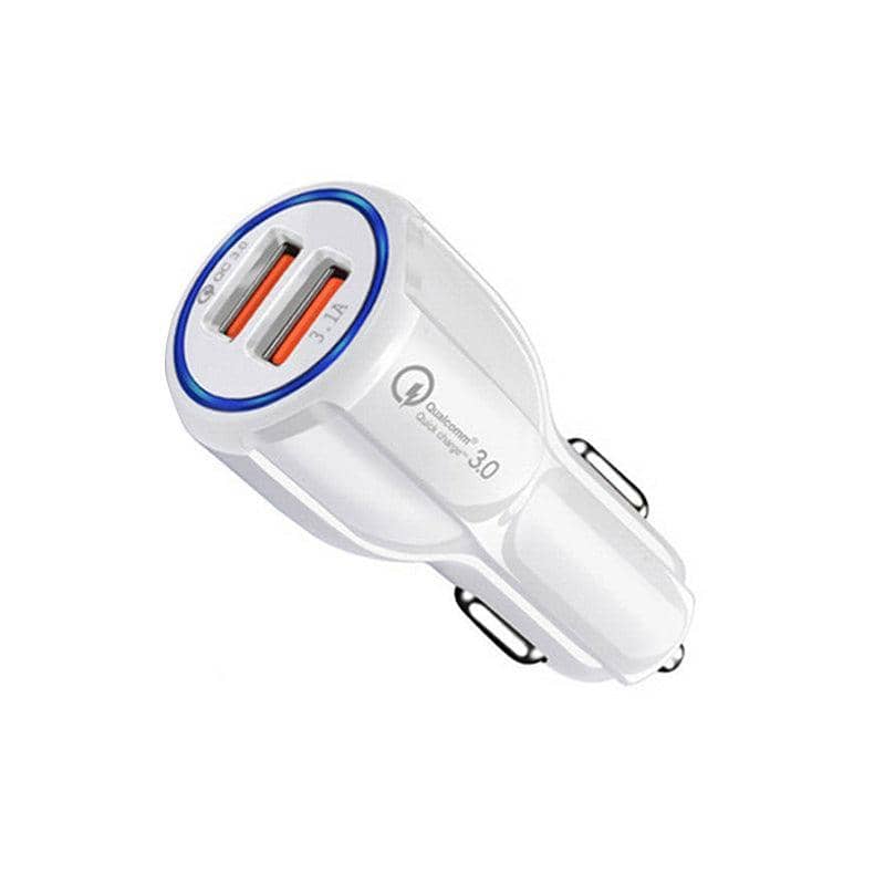 Dual USB Car Charger, QC 3.0 Fast Charging - White