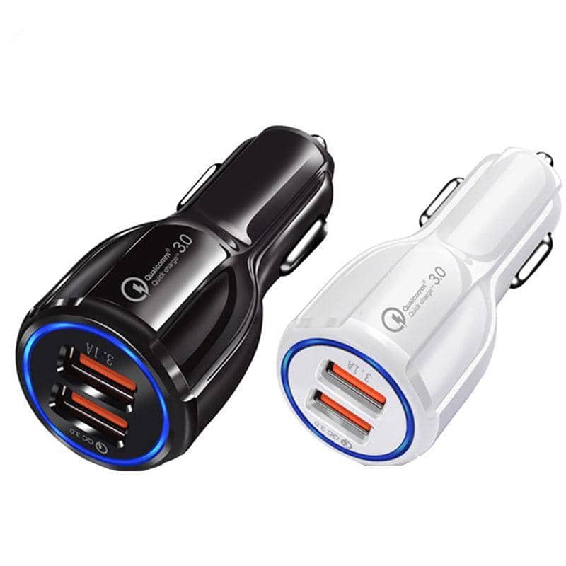 Dual USB Car Charger, QC 3.0 Fast Charging - White - view 3