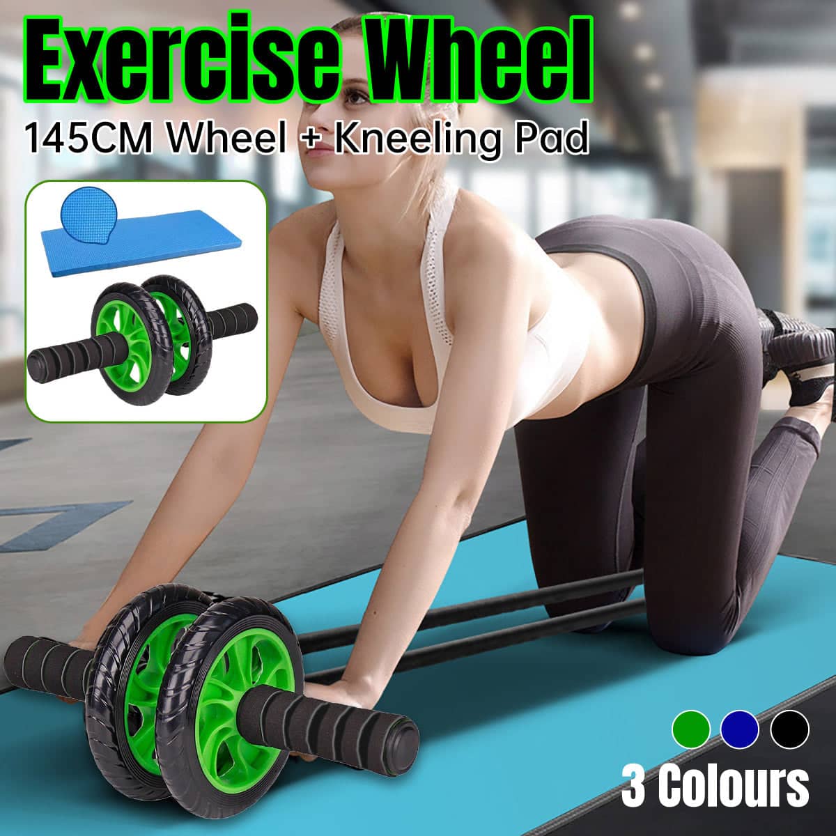 Dual-Wheel Ab Roller with Knee Pad for Home Core Workouts - Black - view 2