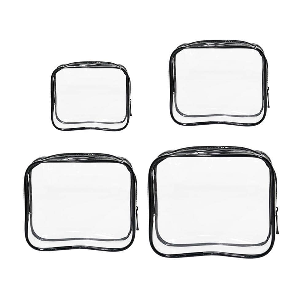 Durable PVC Cosmetic Bags, Pack of 4 - Black