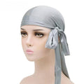 Durag Head Wrap in Polyester and Imitation Silk - Silver Grey
