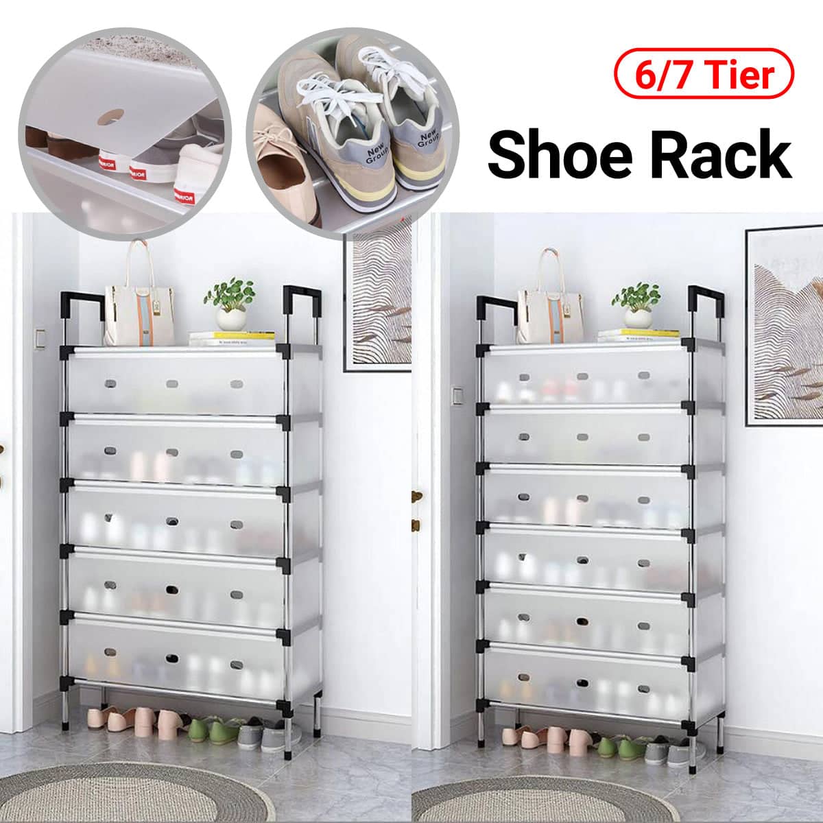 Dust Proof Shoe Rack Cabinet with Clear Cover for Entryway, Space Saving - 7-Tier - view 2