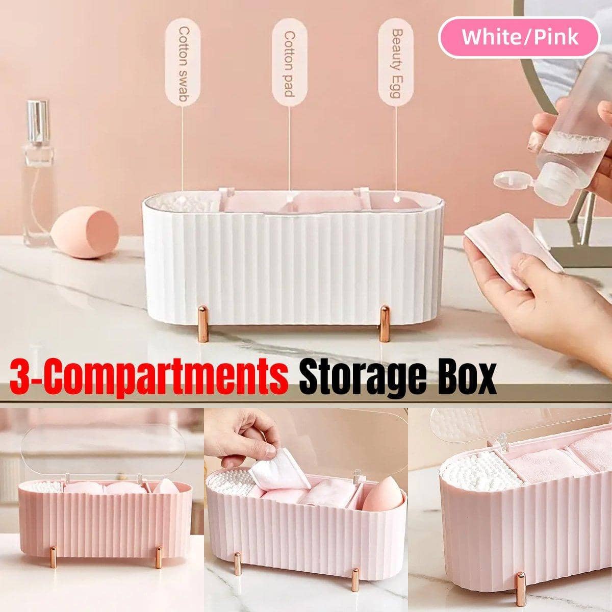 Dustproof Desktop Cosmetic Organiser with Lid - Pink - view 2
