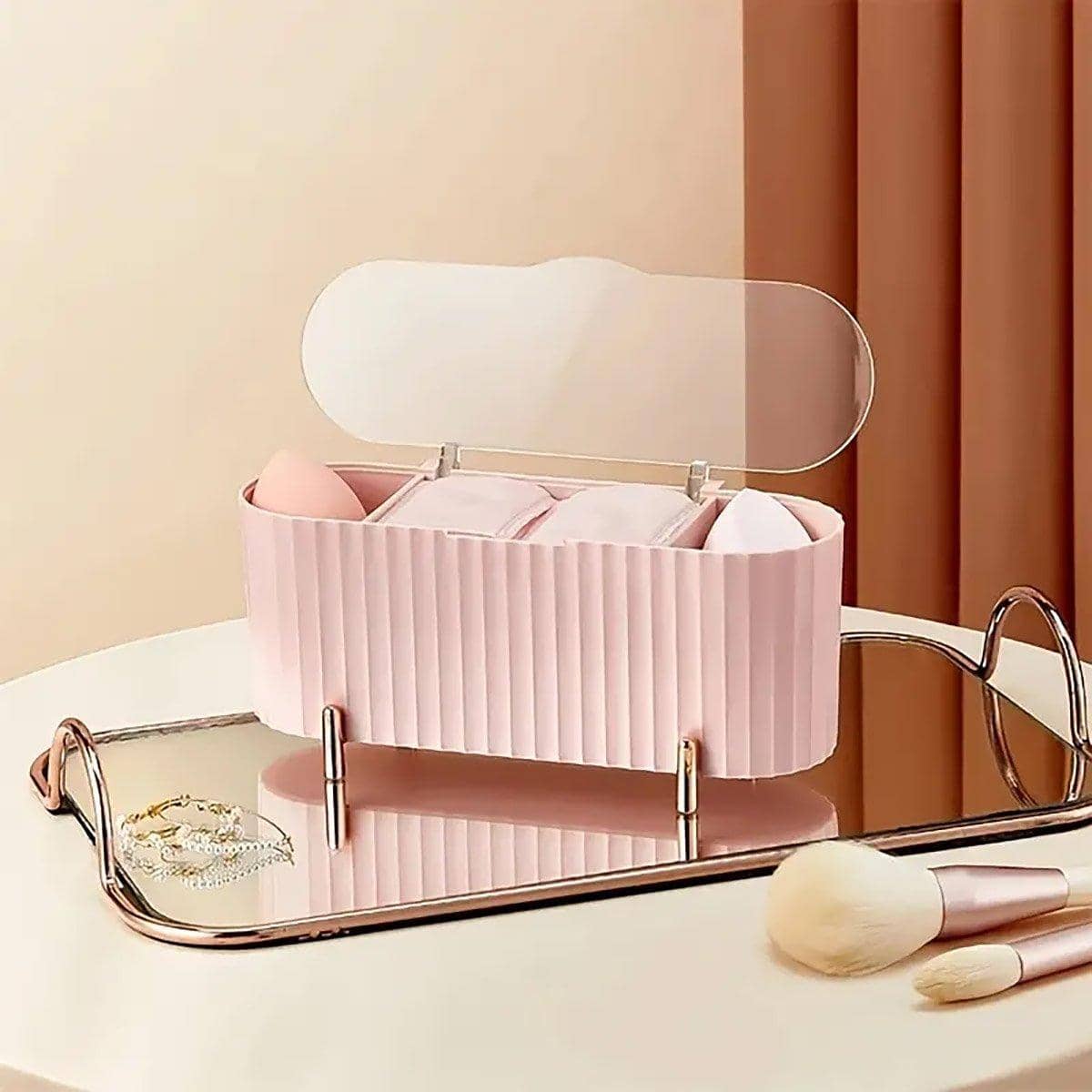 Dustproof Desktop Cosmetic Organiser with Lid - Pink - view 5
