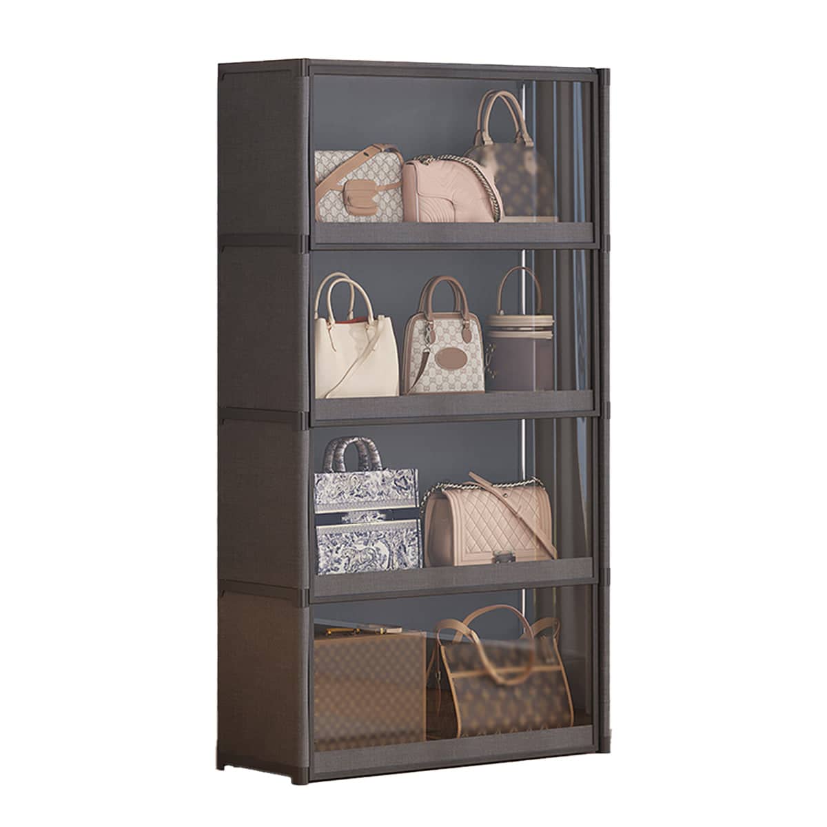 Dustproof Storage Cabinet with Clear Doors - Black, 139 cm High