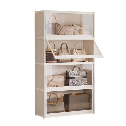 Dustproof Storage Cabinet with Clear Doors - White, 139 cm High
