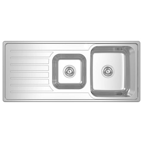 Abey EC 1 and 3/4 Bowl Topmount Sink with Left Hand Drainer - 21.6L and 9.2L Bowls - EC175R