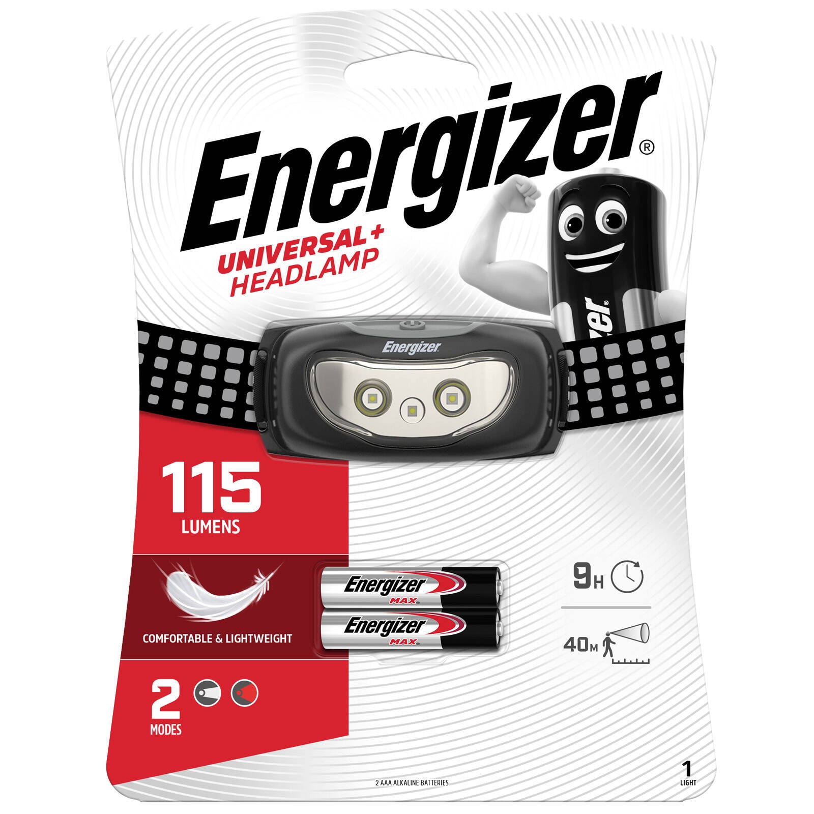 Energizer Universal 115 Lumen LED Headlamp, Red Night Vision, Adjustable Strap, Silver (HDCU22)