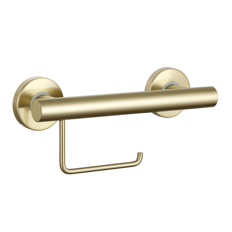 evekare Brushed Brass Toilet Roll Holder with Grab Rail 330 x 140mm