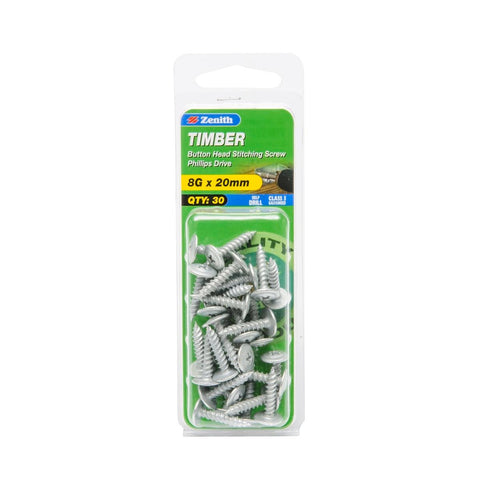 Zenith Timber Screws 8g x 20mm Galvanised Button Head 30 Pack - SuperSaverAU - view 1