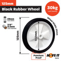 Move It 125mm Rubber Tyre - Black - Plastic Centre - Easy Install - SuperSaverAU - view 2