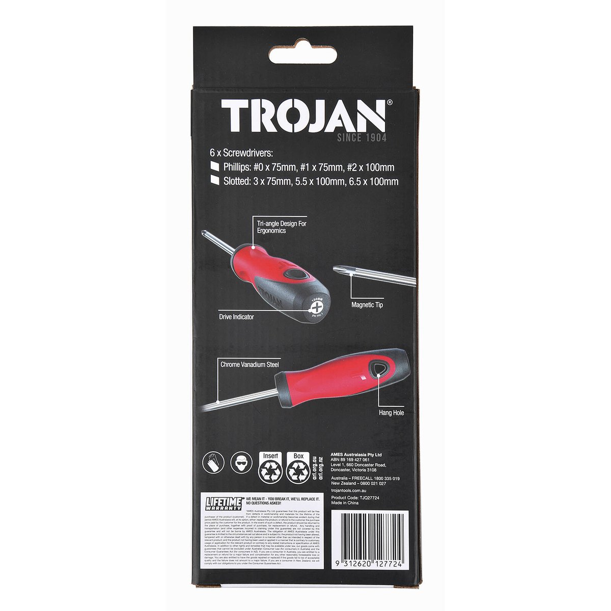 Trojan 6 Piece Screwdriver Set - Chrome Vanadium - Magnetic Tips - 225mm x 290mm - SuperSaverAU - view 4