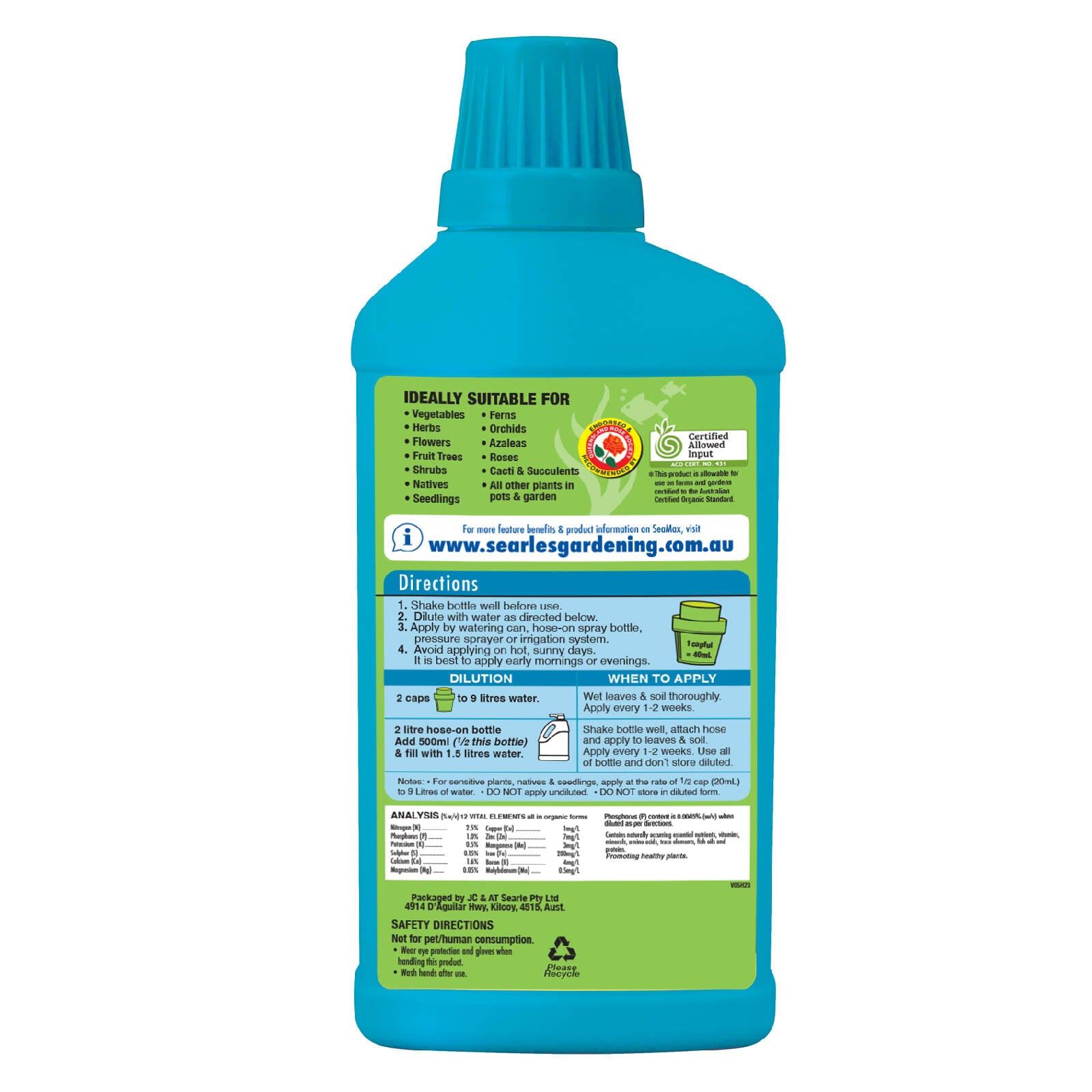 Searles 1L Seamax Liquid Organic Fertiliser, Water Soluble for Vegetables
