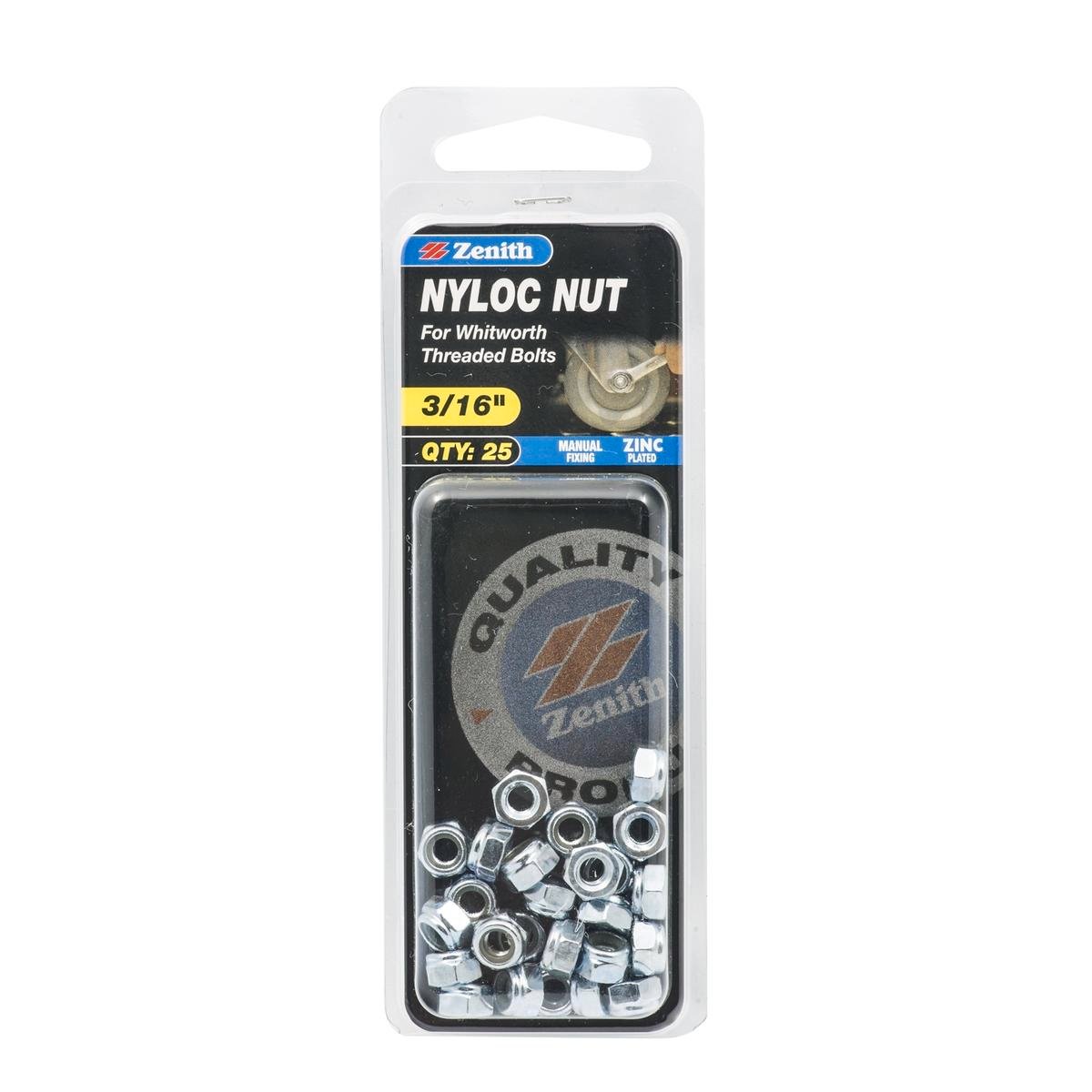 Zenith Nyloc Nuts - 3/16" - 25 Pack - Zinc Plated - Vibration Resistant - SuperSaverAU - view 1