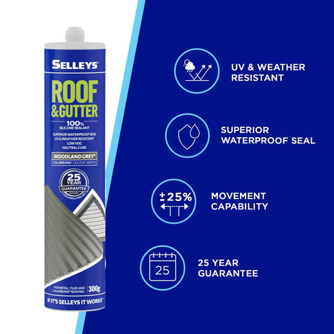 Selleys Roof & Gutter Silicone Sealant 300g Woodland Grey - Waterproof UV Resistant