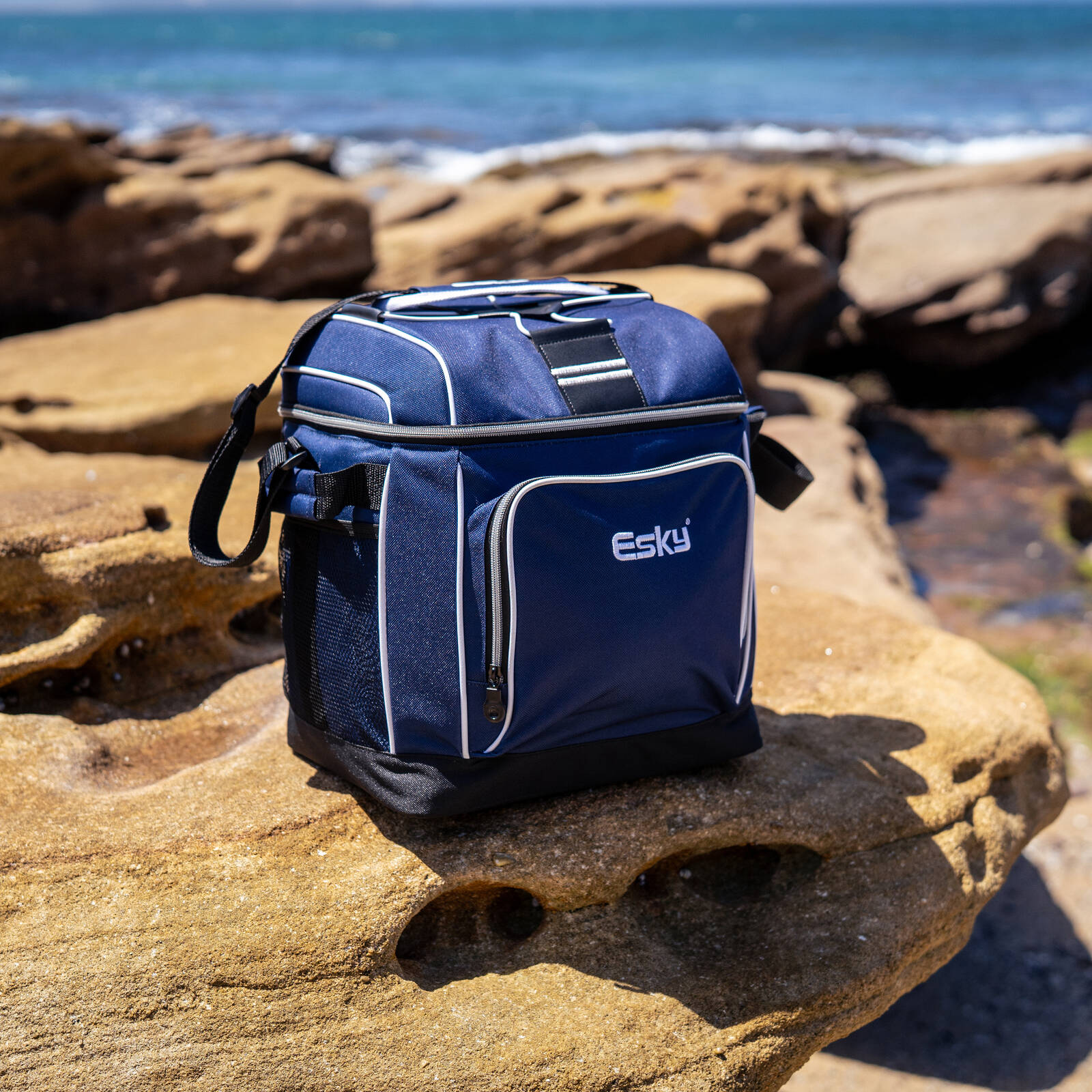 Esky 30 Can Soft Cooler Bag - Blue 16L, Zip-Top with Front & Side Pockets