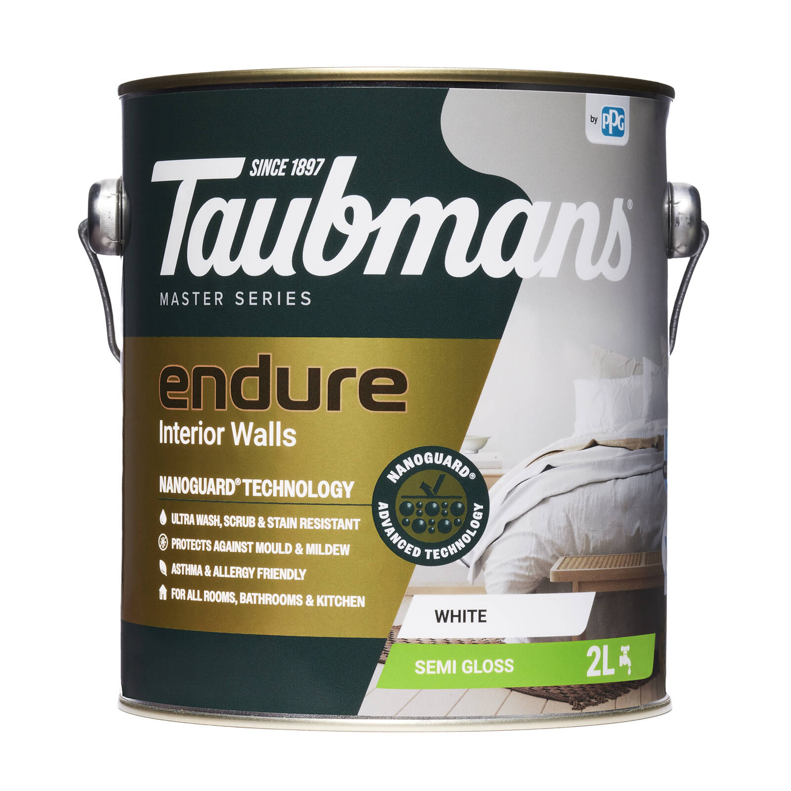Taubmans Endure 2L White Semi Gloss Interior Wall Paint Stain Resistant