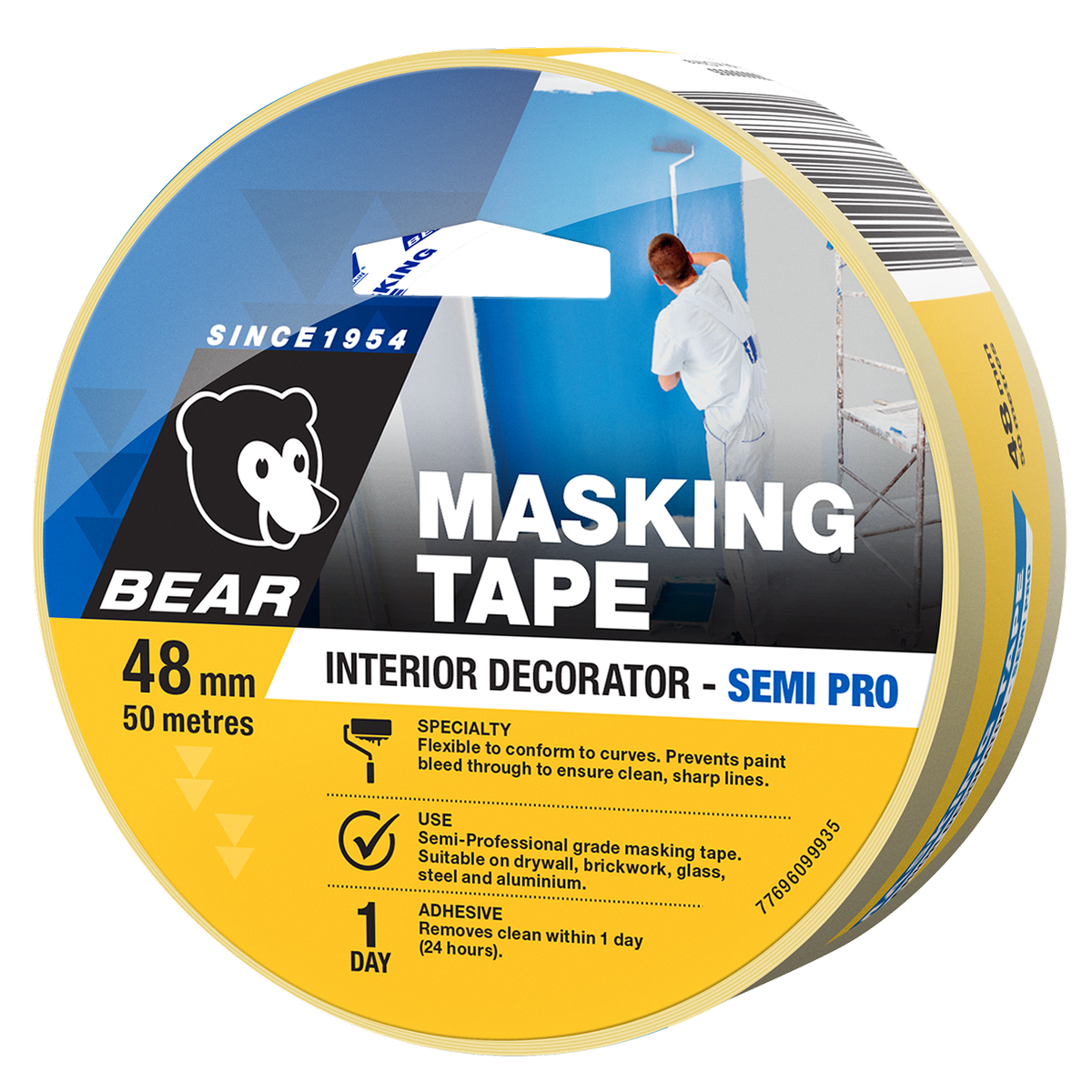 Bear Interior Decorator Masking Tape 48mm x 50m Yellow - SuperSaverAU - view 1