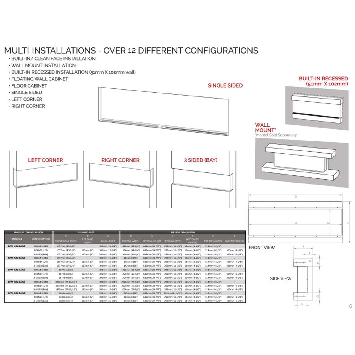 Modern Flames Landscape Pro Multi 80" Built-In Electric Fireplace - Hybrid-FX Flames, Black - LPM-8016-INT