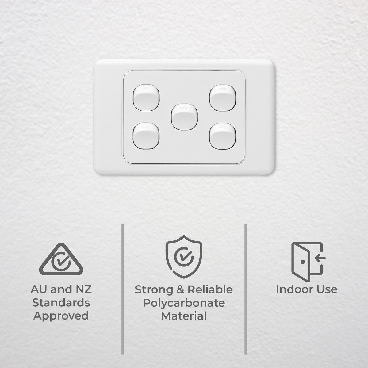 DETA Five Gang Switch - 5 Gang - Polycarbonate - Multiple Switching Options - SuperSaverAU - view 2
