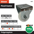Move It 50mm White Polypropylene Fixed Plate Castor - Durable - 40kg Load Capacity - SuperSaverAU - view 3