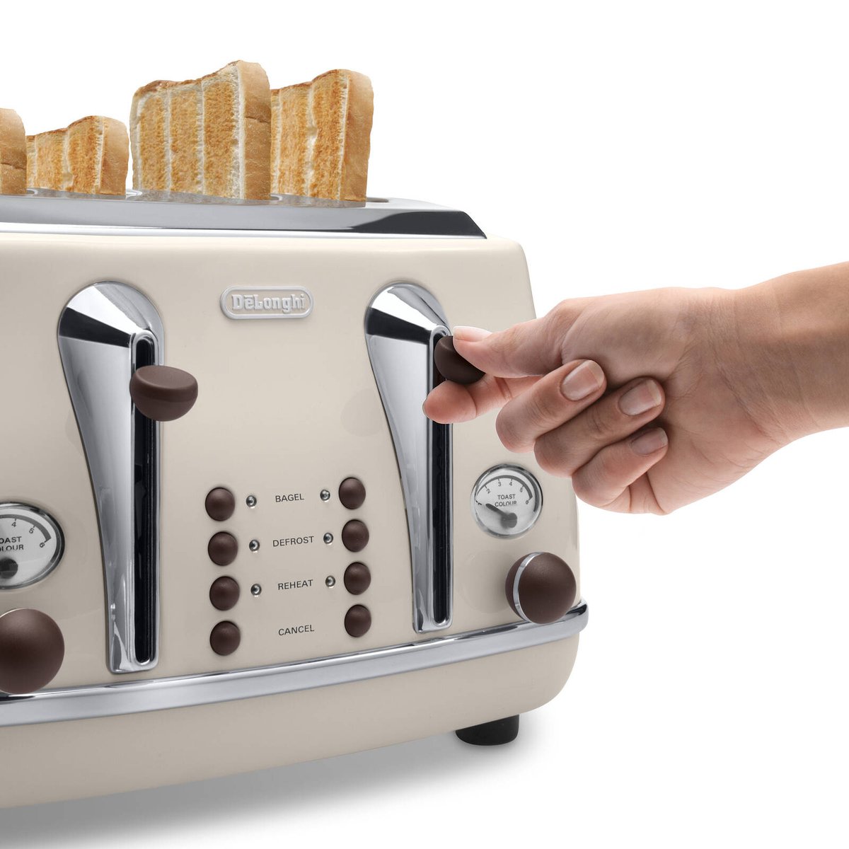 Delonghi Icona Vintage 4 Slice Toaster 325mm Beige - Stainless Steel - Extra Wide Slots - SuperSaverAU - view 4