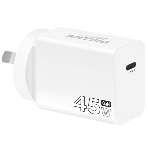 Antsig 45W USB-C GaN Wall Charger - Compact - Fast Charging - White - SuperSaverAU - view 1