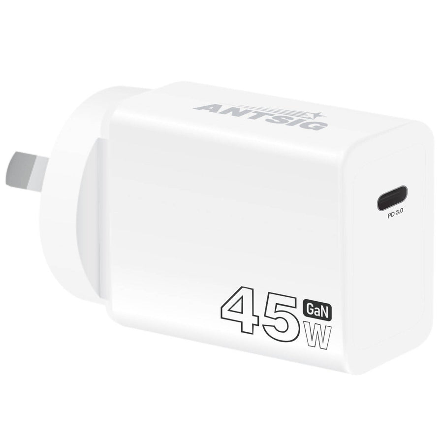 Antsig 45W USB-C GaN Wall Charger - Compact - Fast Charging - White - SuperSaverAU - view 1