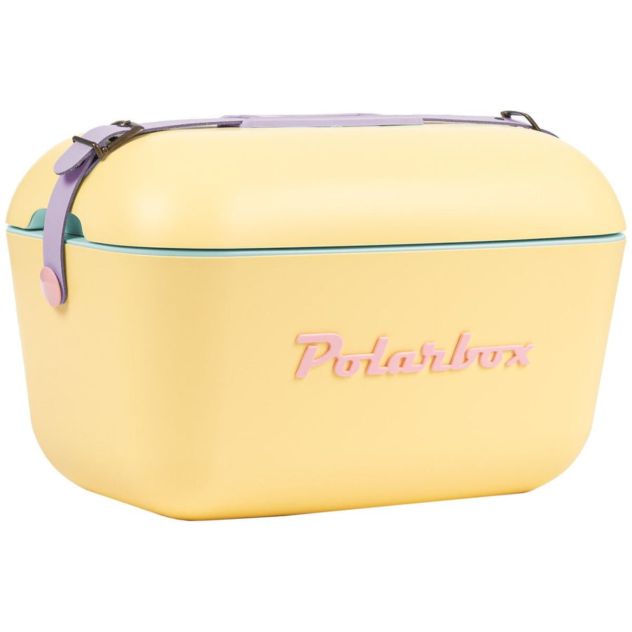 Polarbox Rainbow 20L Cooler - Yellow with Lilac Strap, Rose Logo and Rivet - PLBR20YR