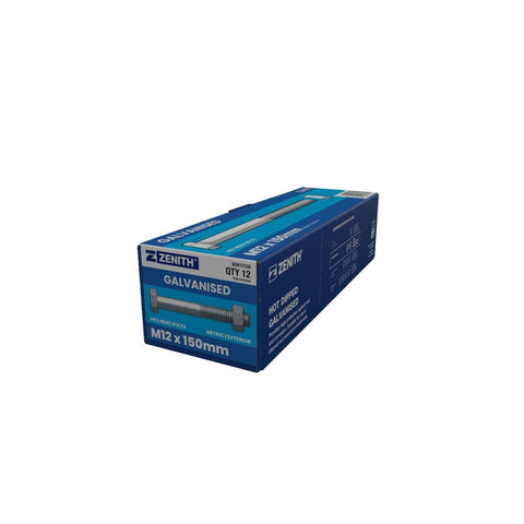 Zenith Hot Dip Galvanised Hex Head Bolts M12 x 150mm 12 Pack - SuperSaverAU - view 1