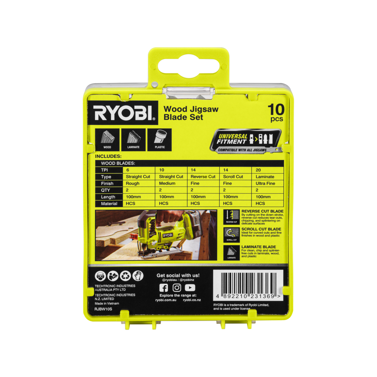 Ryobi 10 Piece Wood Jigsaw Blade Set - 100mm x 22mm - Precision Cutting - SuperSaverAU - view 3