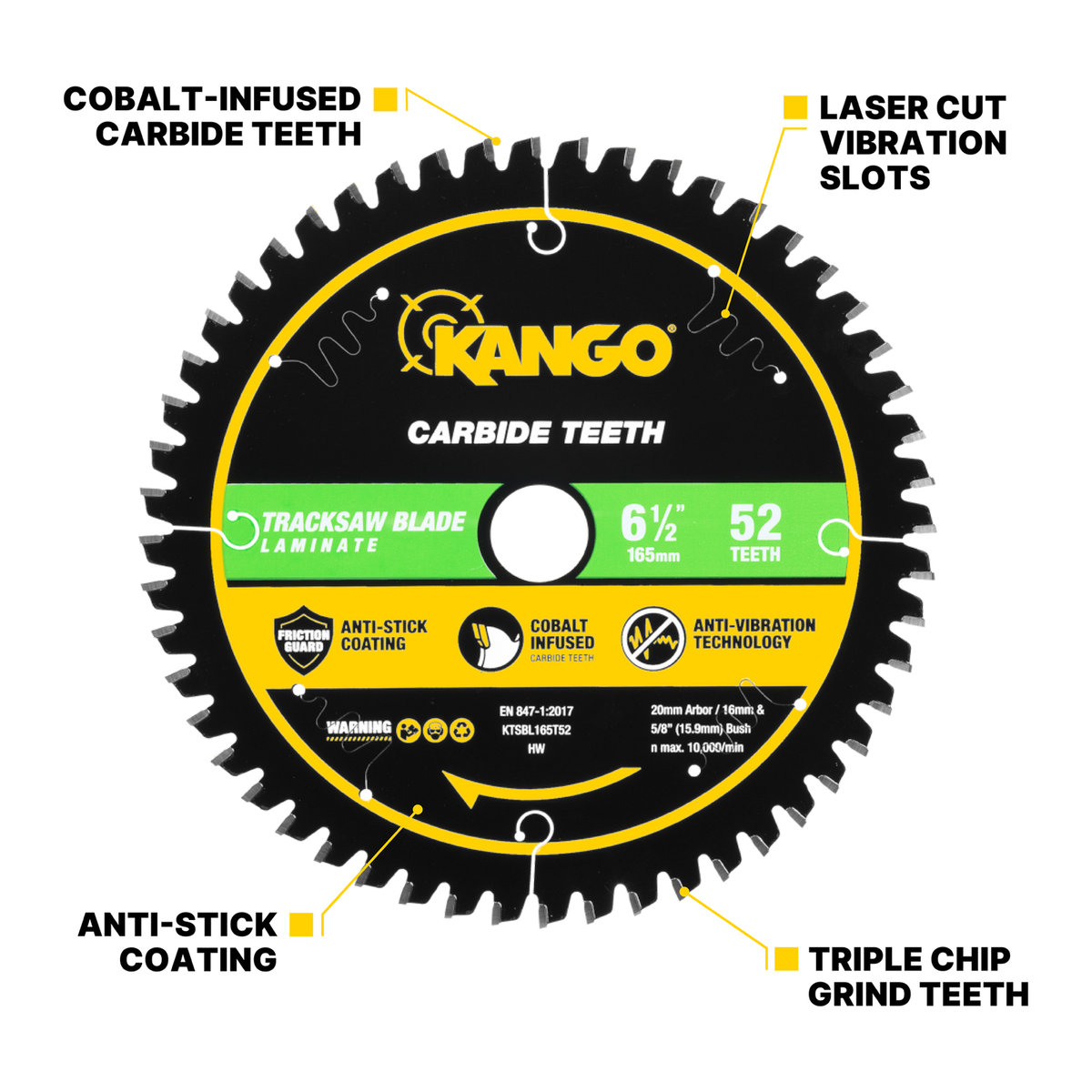 Kango 165mm 52T Laminate Track Saw Blade - Precision Cutting - Durable