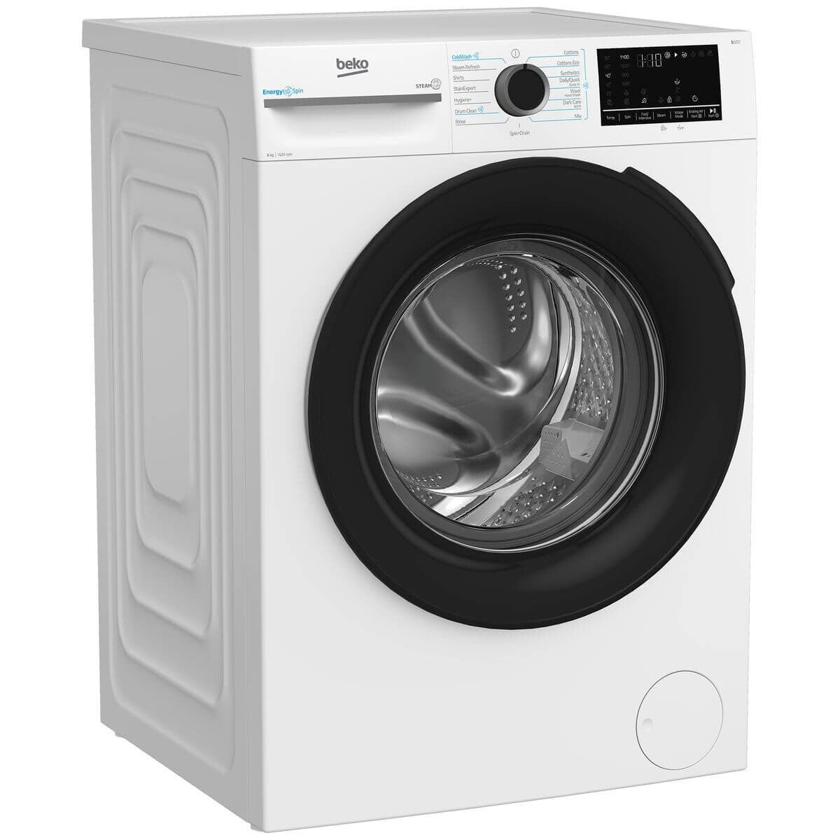 Beko 8kg Front Load Washing Machine - White, SteamCure Hygiene+, EnergySpin, ColdWash, Drum Clean - BFLB8010W