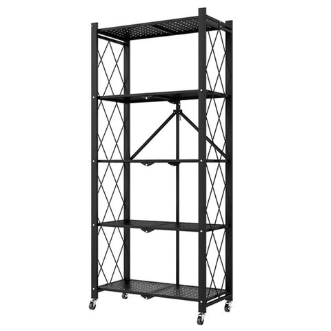 SOGA Five Tier Kitchen Cart - Black Carbon Steel - 20kg Per Shelf - Foldable - 9357641023501