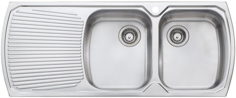 Oliveri Monet Double Bowl Topmount Sink - Left Hand Drainer - Colander and Preparation Board - MO772
