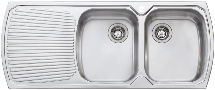 Oliveri Monet Double Bowl Topmount Sink - Left Hand Drainer - Colander and Preparation Board - MO772
