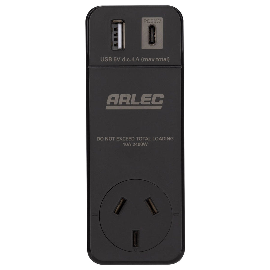 Arlec Power Adaptor PD20W USB - 180° Rotating Socket - Black - Compact Design - SuperSaverAU - view 1