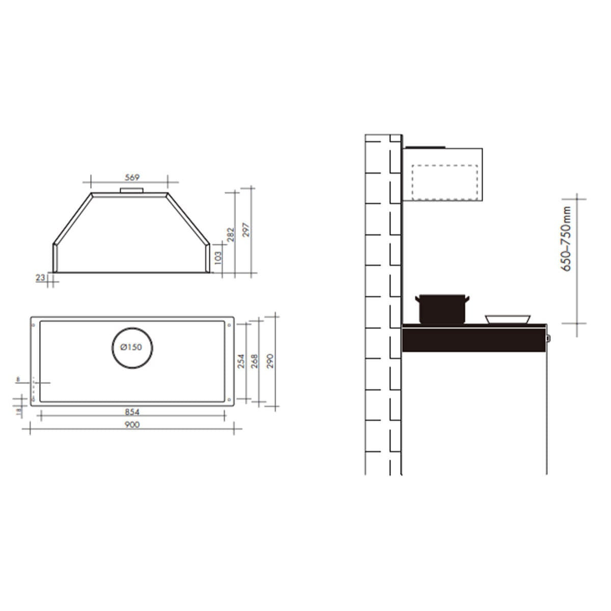 Artusi 90cm Undermount Rangehood - Matte Black Fascia - 750m³/h, 3 Fan Speeds - AUM90B