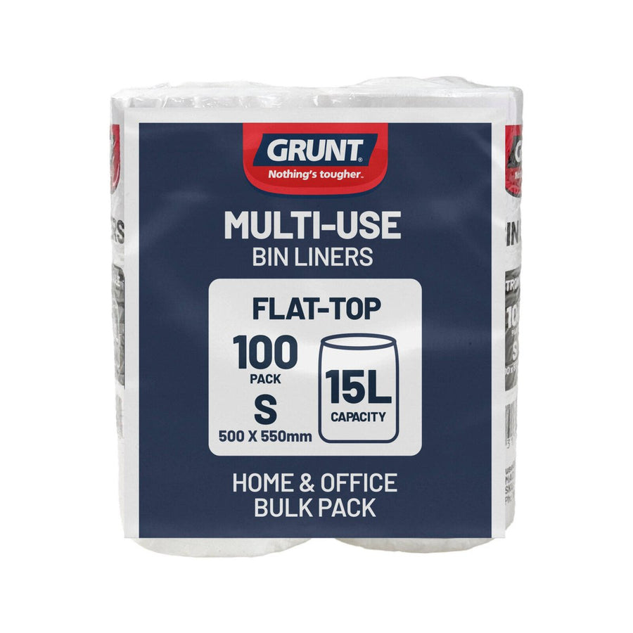 Grunt Multi Purpose Rubbish Bags 15L 100 Pack - White - Flat Top Design - SuperSaverAU - view 1
