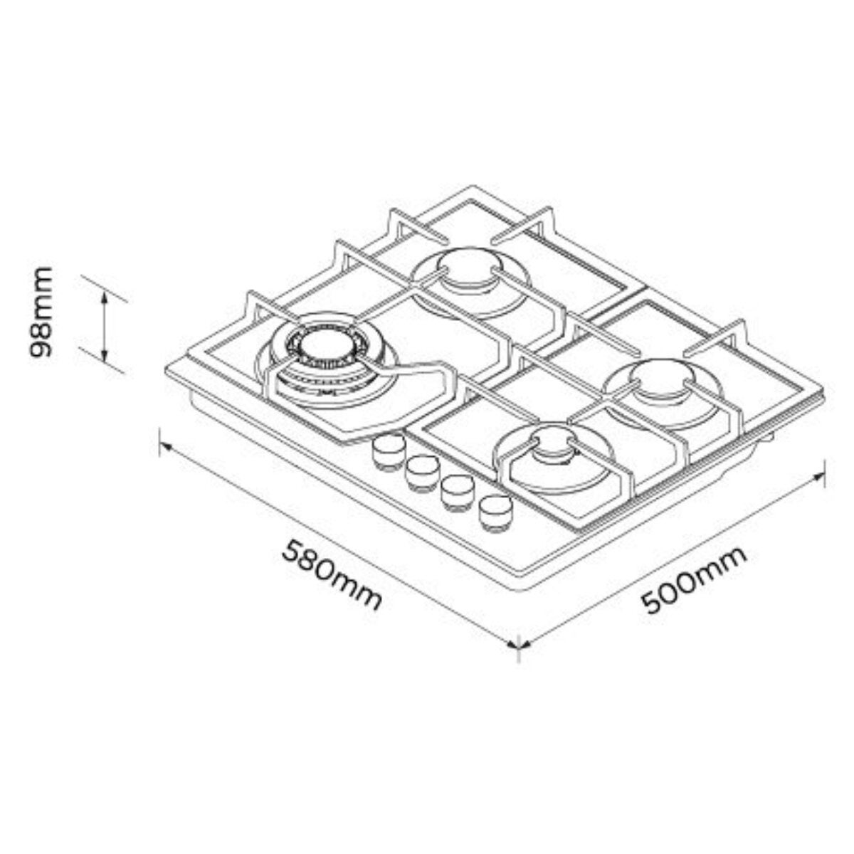 Haier 60cm Natural Gas On Glass Cooktop - Black Glass, Triple Ring Wok Burner, Flame Failure - HCG604WFCG3