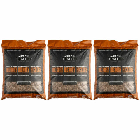 Traeger Hickory BBQ Wood Pellets 3 x 9kg Pack - All-Natural - No Binders - Low Ash - PEL342-PACK