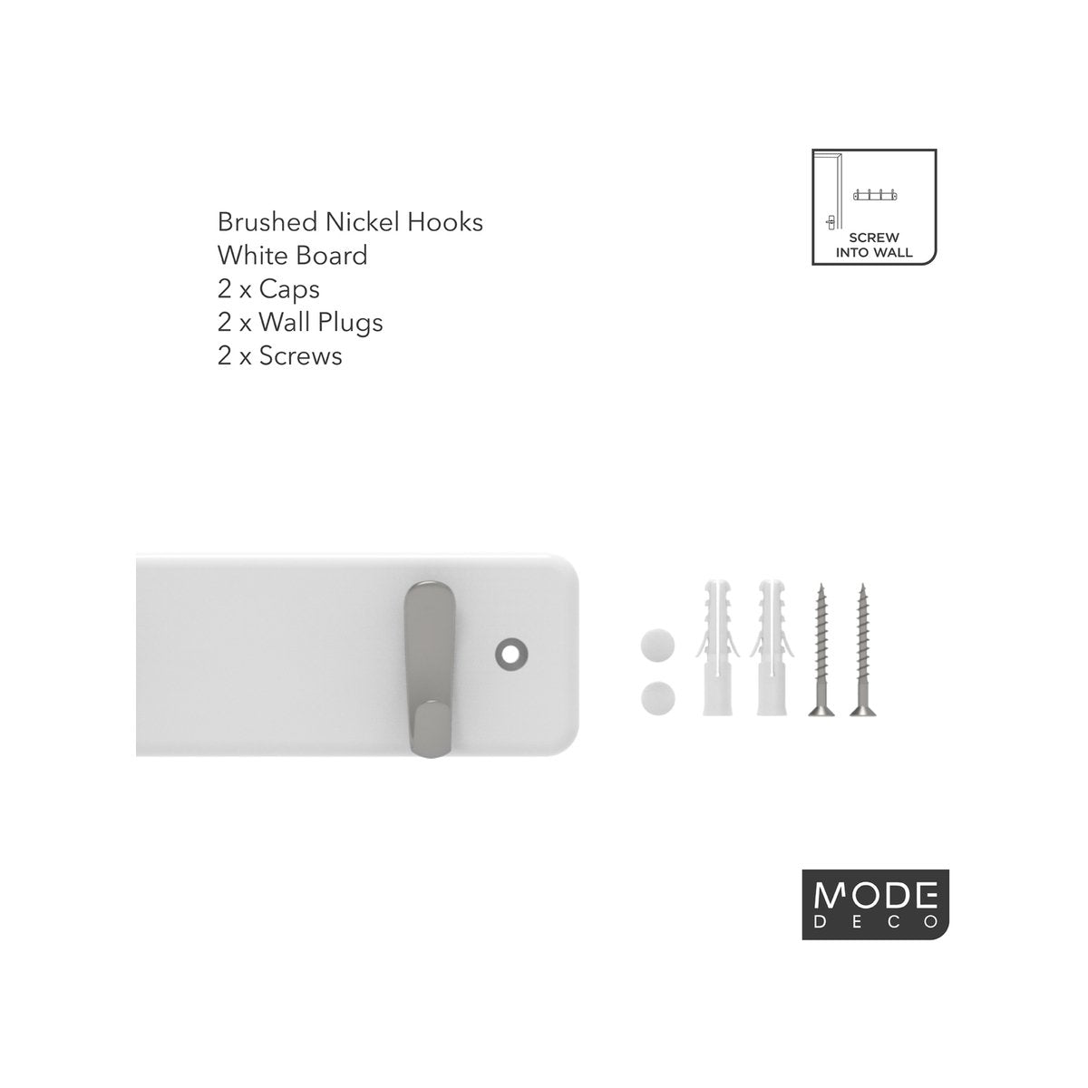 Mode Hook Rack - 4 Brushed Nickel Hooks - White Board - Durable Design - SuperSaverAU - view 4