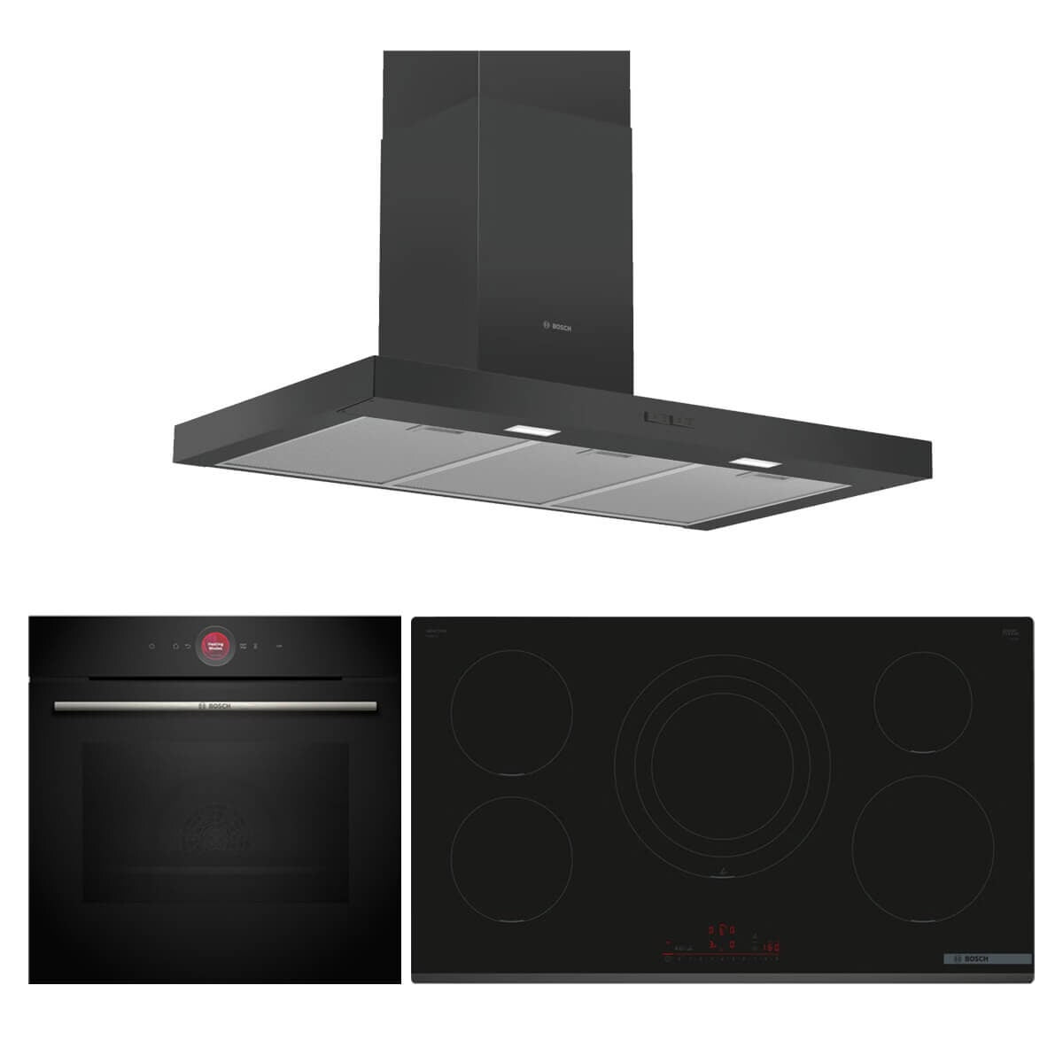 Bosch 60cm built-in oven, 90cm induction cooktop and 90cm canopy rangehood pack - BSHCOOKPACK4