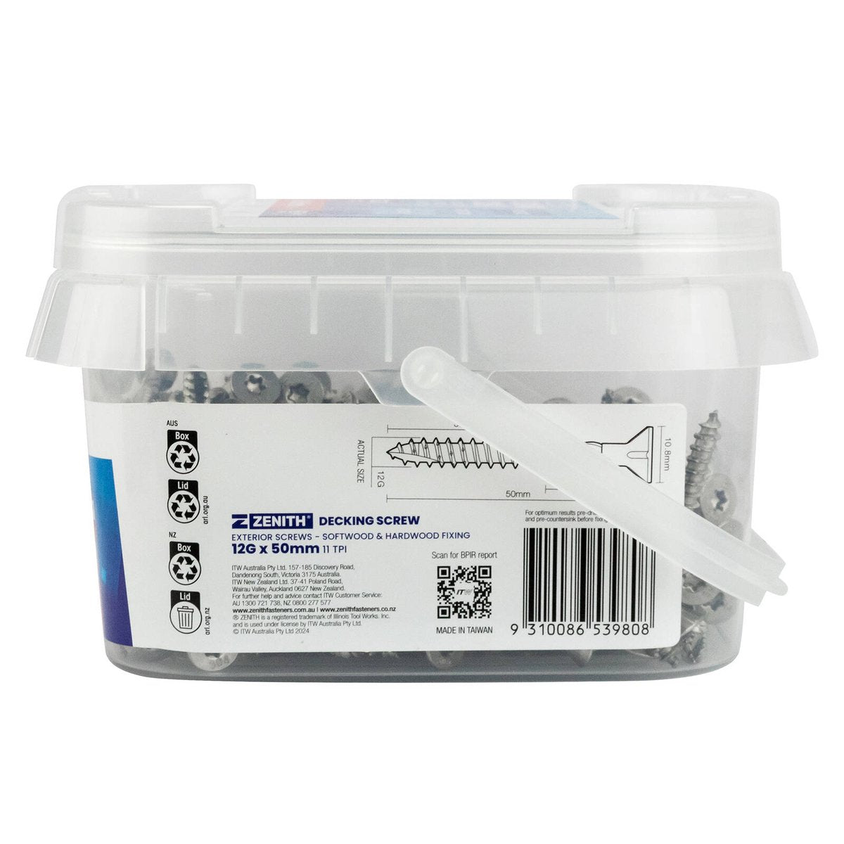 Zenith Large Head Decking Screw T25 12g x 50mm SS304 - 250 Pack - Strength & Durability - SuperSaverAU - view 3