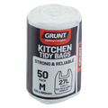 GRUNT 27L White Medium Kitchen Tidy Bags, 50 Pack, HDPE with Handles